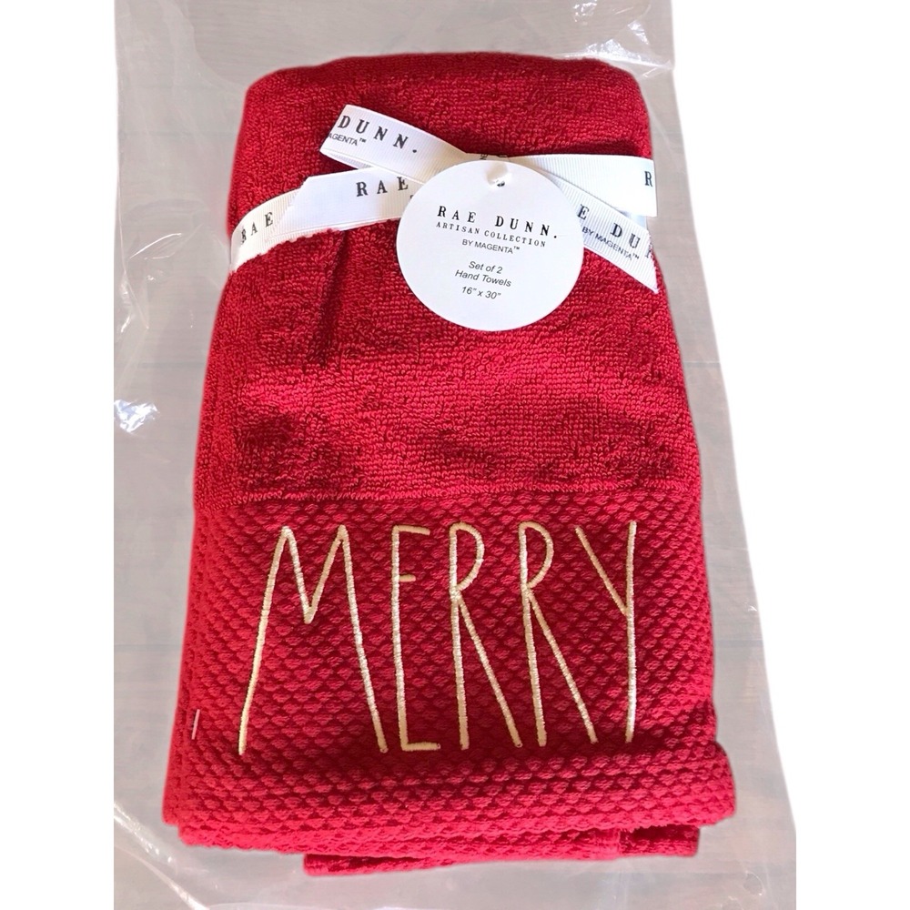 Rae Dunn‎ Tis The Season MERRY  Hand Towels - Set of 2 Towels - NWT 16"x30"